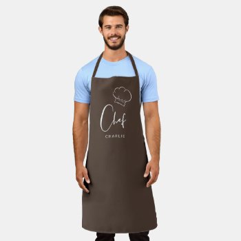 Brown Cute Hat And Script Personalized Chef Apron by TintAndBeyond at Zazzle
