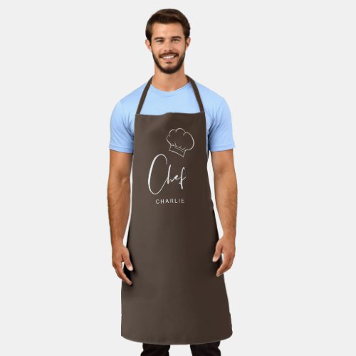 Brown cute hat and script personalized chef apron