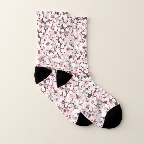 Brown cute little floral pattern socks