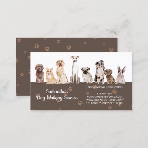 Brown Cute Paws Watercolor Dogs Business Card