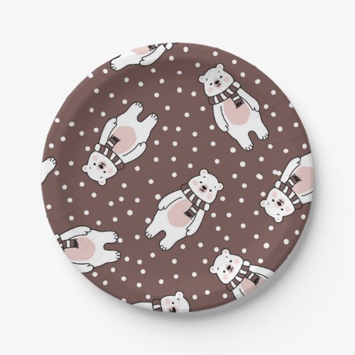 Brown cute snow polar bear pattern paper plates