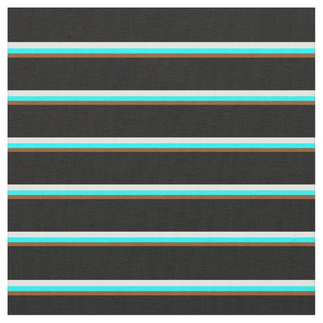 Brown, Cyan, Mint Cream & Black Pattern Fabric (Close Up)