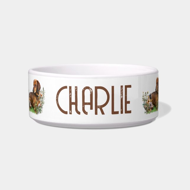 Brown Dachshund Four Photos Dog bowl (Front)