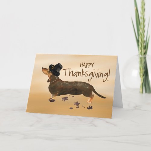 Brown Dachshund Funny Pilgrim Hat Thanksgiving Card