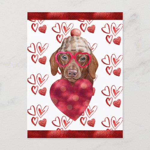 Brown Dachshund Hearts Dog Lover Valentine Gift Holiday Postcard