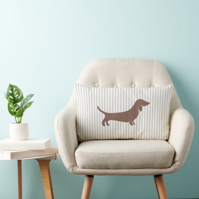 Brown Dachshund on Beige Stripes Lumbar Pillow (Chair)