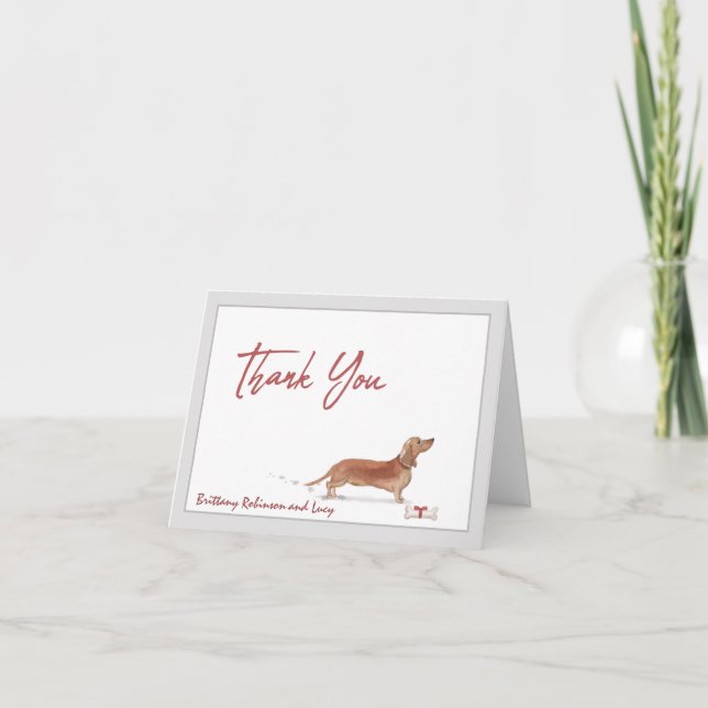 Brown Dachshund Pet Dog Personalize Name Bone     Thank You Card (Front)