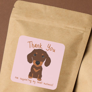 Brown Dachshund Puppy Thank You Small Business  Square Sticker