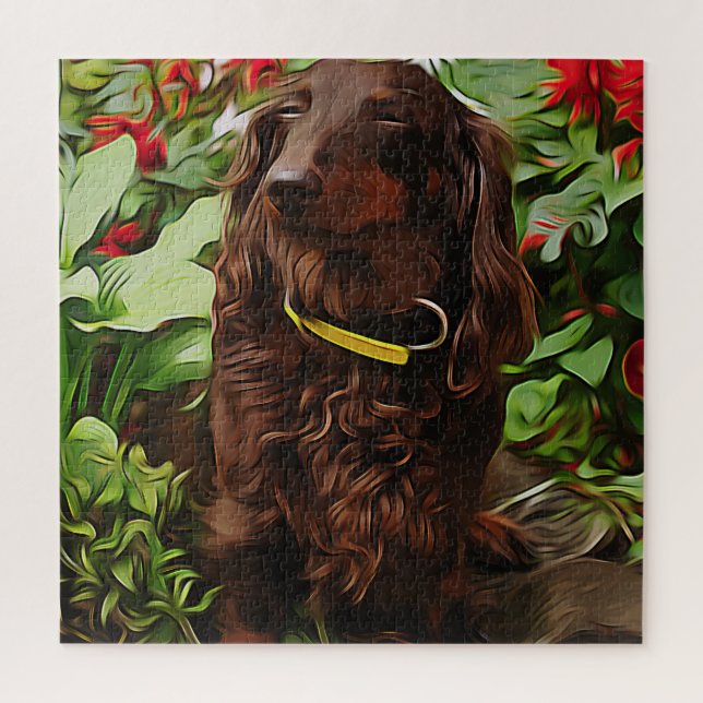 Brown Dachshund Sitting In The Garden With Flower Jigsaw Puzzle (Vertical)