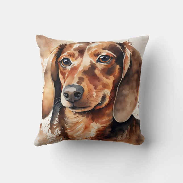 Brown Dachshund  Throw Pillow (Back)