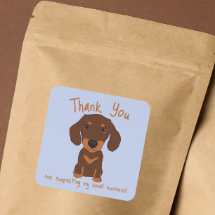 Brown Dachshund Weiner Thank You Small Business  Square Sticker