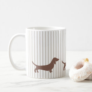 Brown Dachshunds on Beige Stripes Coffee Mug
