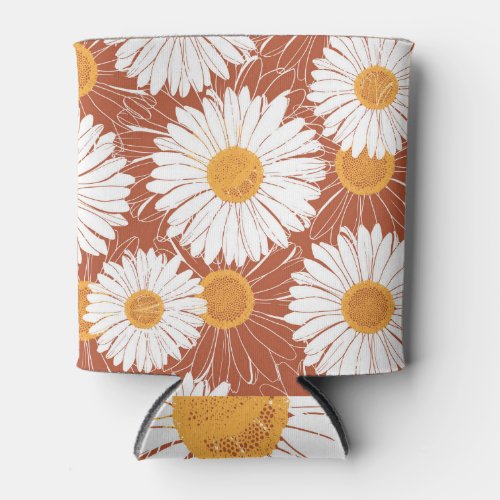 Brown Daisies Seamless Flower Pattern Can Cooler