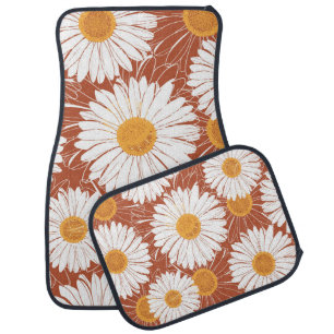 Brown Daisies: Seamless Flower Pattern Car Floor Mat