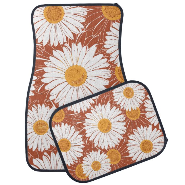 Brown Daisies: Seamless Flower Pattern Car Floor Mat (Set)