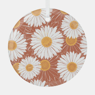 Brown Daisies: Seamless Flower Pattern Glass Ornament