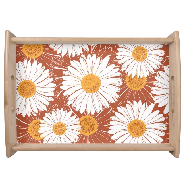 Brown Daisies: Seamless Flower Pattern Serving Tray (Front)