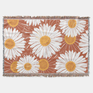 Brown Daisies: Seamless Flower Pattern Throw Blanket