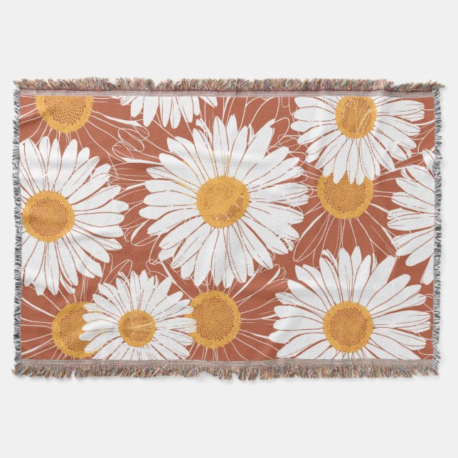 Brown Daisies: Seamless Flower Pattern Throw Blanket (Front)