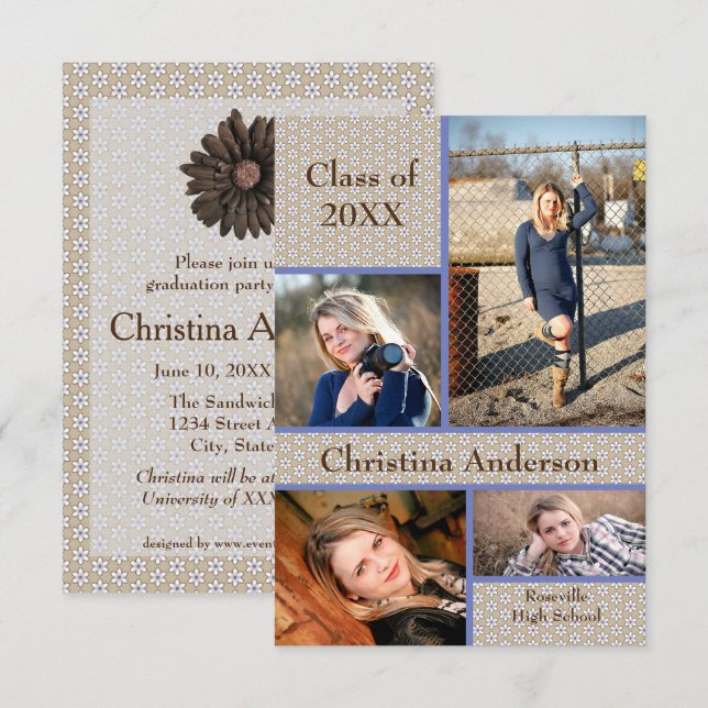 Brown Daisy Collage - 3x5 Graduation Announcement (Front/Back)