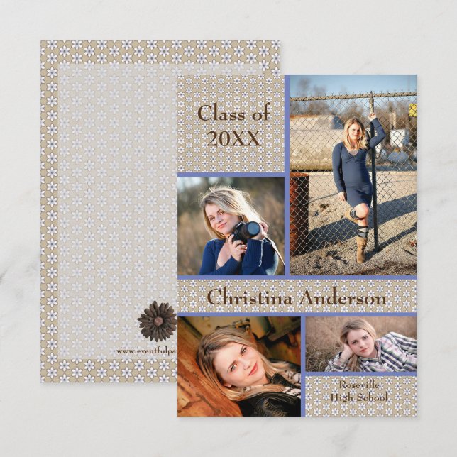 Brown Daisy Collage - 3x5 Graduation Announcement (Front/Back)