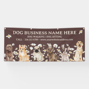 Brown Daisy Puppies Floral Botanical Dog Grooming Banner