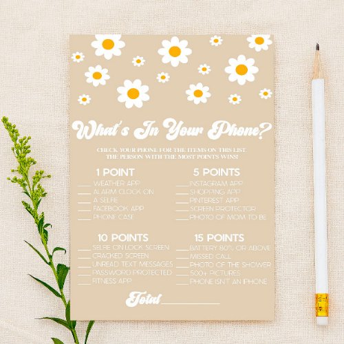 Brown Daisy Retro In Your Phone Baby Shower Game Stationery