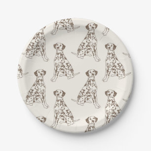 Brown Dalmatian Dog Illustration Paper Plates