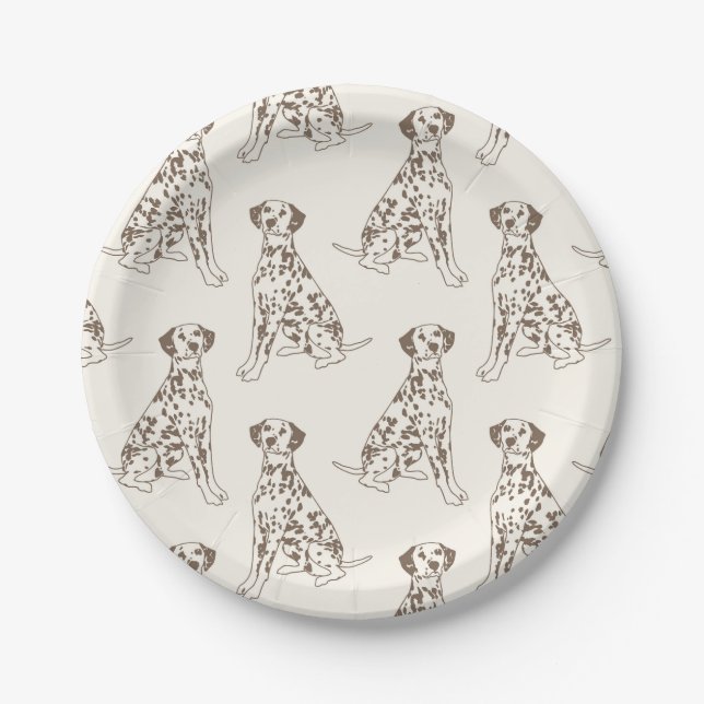 Brown Dalmatian Dog Illustration Paper Plates (Front)