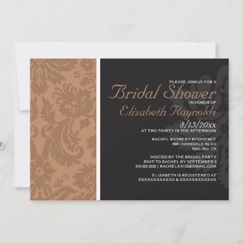 Brown Damask Bridal Shower Invitations