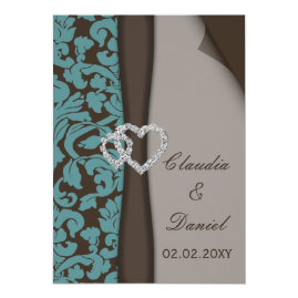 Brown and Teal 

Damask Wedding Invitations 