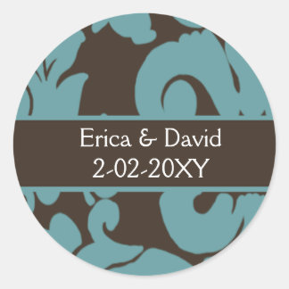 Brown Damask FAUX ribbon diamante design Classic Round Sticker