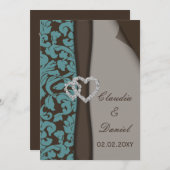 Brown Damask FAUX ribbon diamante design Invitation (Front/Back)