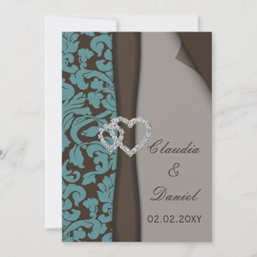 mocha damask wedding invitation