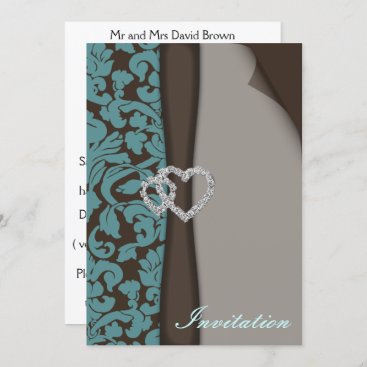 Brown Damask FAUX ribbon diamante design Invitation