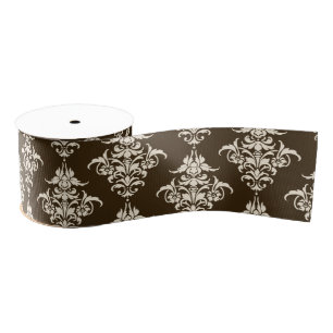 Brown Damask Grosgrain Ribbon