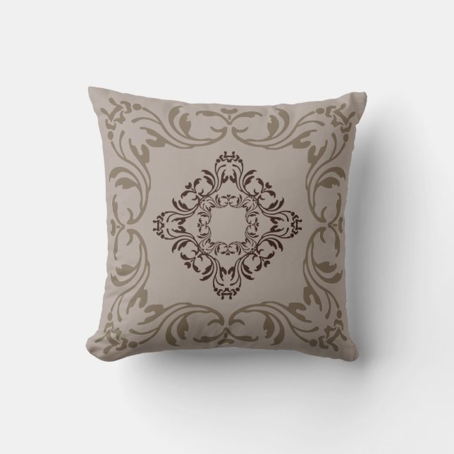 Brown Damask pattern | Plain Tan background Throw Pillow (Front)