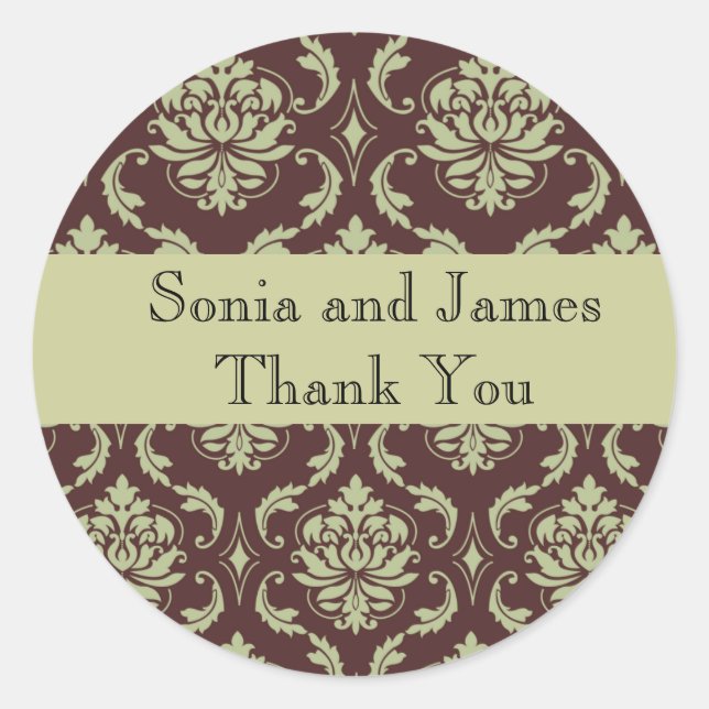 Brown Damask personalised sticker (Front)