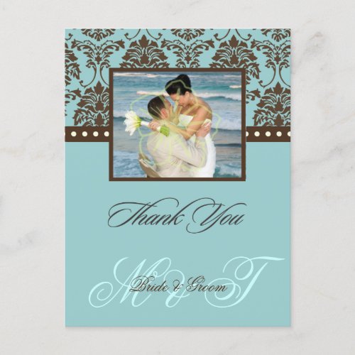 Brown Damask Thank You PhotoDIY Color Postcard