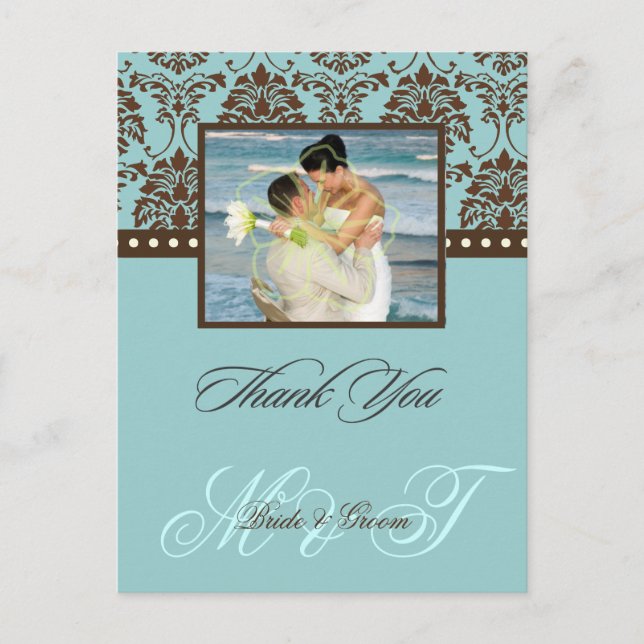 Brown Damask Thank You Photo/DIY Color Postcard (Front)