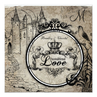 Brown Damask Unconditional Love Wedding Invite