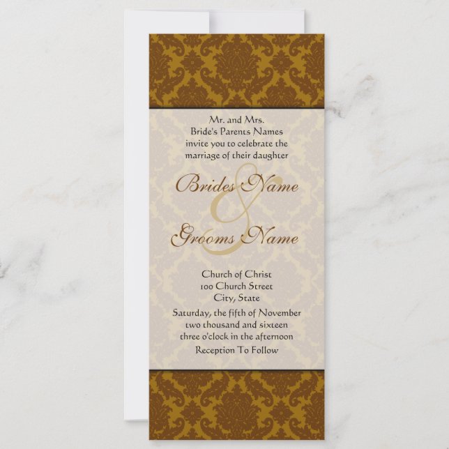 Brown Damask Wedding Invitation (Front)