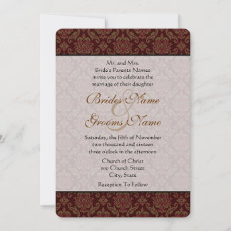 Brown Damask Wedding Invitation