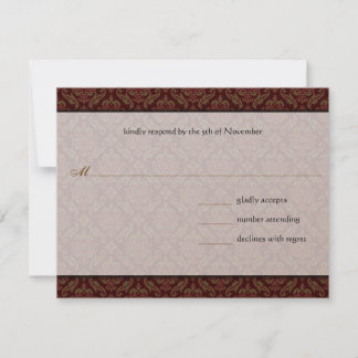 Brown Damask Wedding Invitation