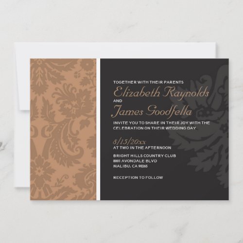 Brown Damask Wedding Invitations