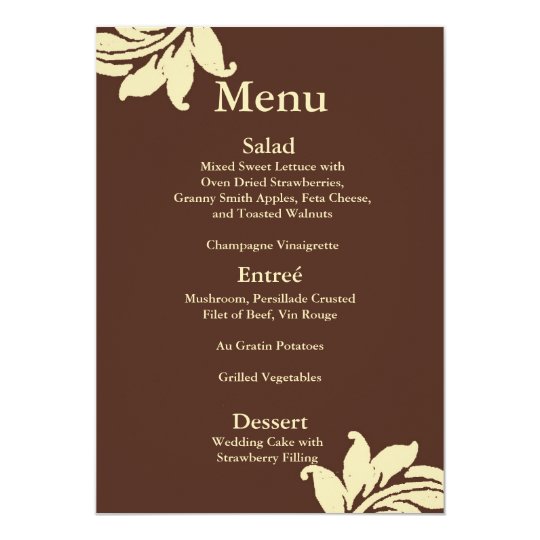 Brown Damask Wedding Menu Card