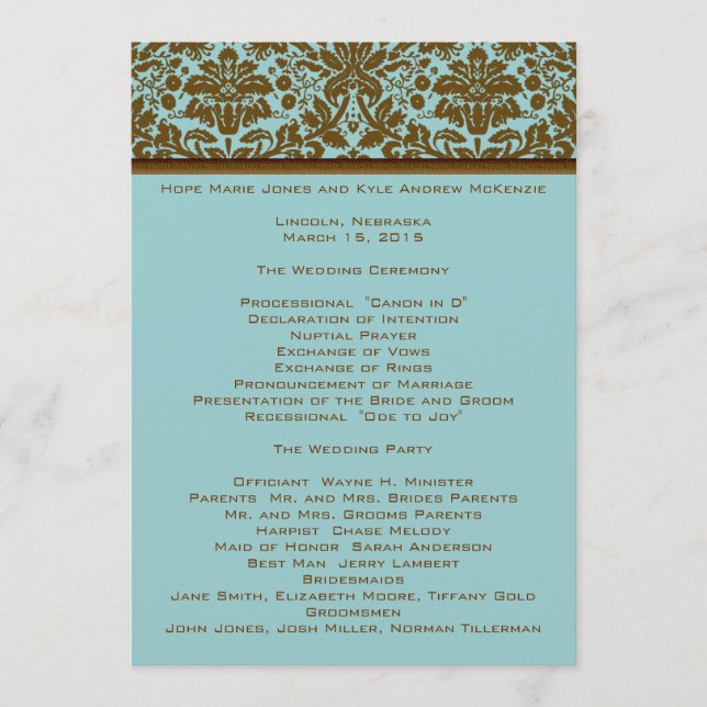 Brown Damask Wedding Program (Front)