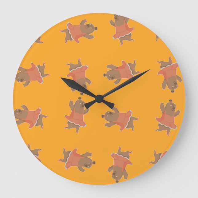 Brown dancing ballerina bear large clock (Front)
