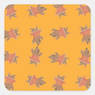 Brown dancing ballerina bear square sticker
