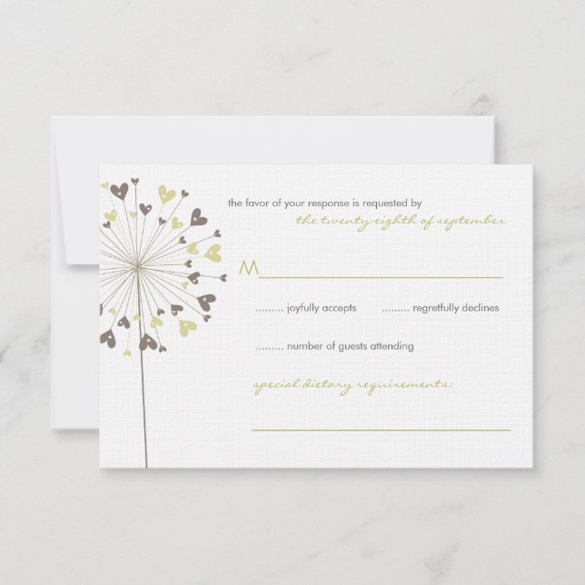 Brown Dandelion Flowers Love Wedding RSVP Card (Front)